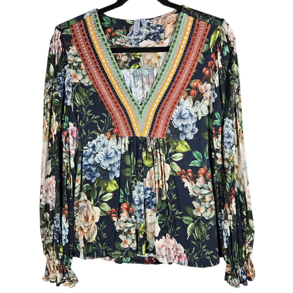 Anthropologie Bl-nk London Blouse Womens XS Floral Viscose Boho Peasant‎ Top